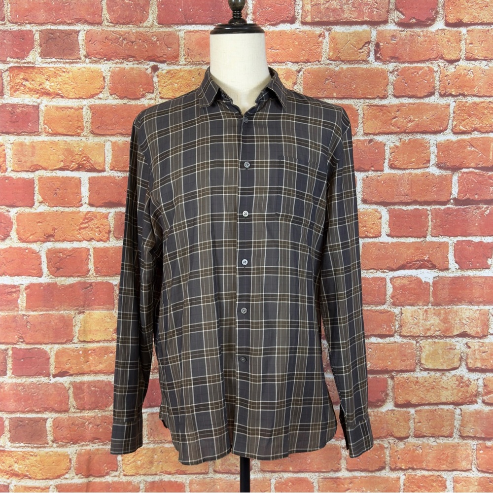 John Varvatos Men's Plaid‎ Button-Up Shirt Size XL Lightweight & Thin Breathable